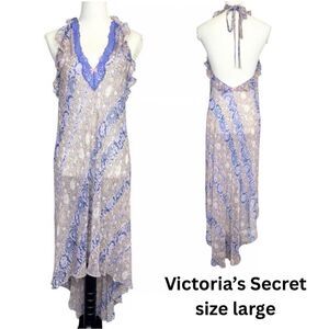 Victoria's Secret Purple and Cream Women's Chemise slip dress halter sheer